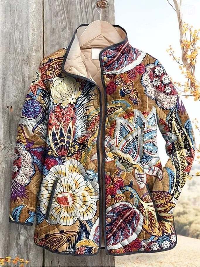 Mujer Chaqueta de Invierno Chaqueta acolchada Mantiene abrigado Ligero Botones Estampado Activo Vintage Artístico Casual Floral Casual Regular Escote Chino Ajuste regular Manga Larga Ropa de calle 2026 - €49.99 –P1