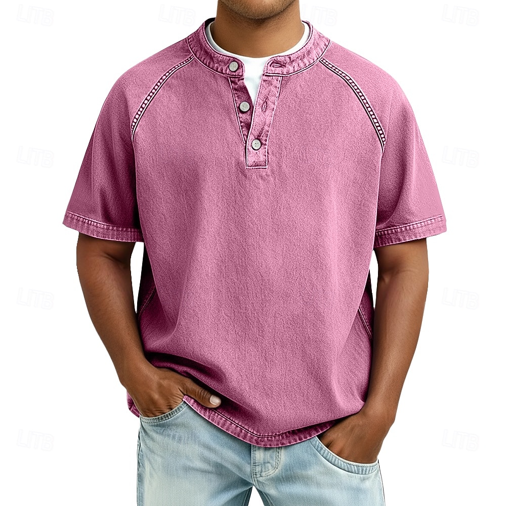 Ανδρικά Μπλουζάκι Πουκάμισο Henley Πουκάμισο 100% Cotton Acid Wash Μπλουζάκι μπλουζάκι Κοντομάνικο Σκέτο Βίντατζ Κομψό στυλ street Καθημερινό Πλυμένο Μανίκια Ρεγκλάν Όρθιος Γιακάς Χένλι Causal 2026 - $31.99 –P7