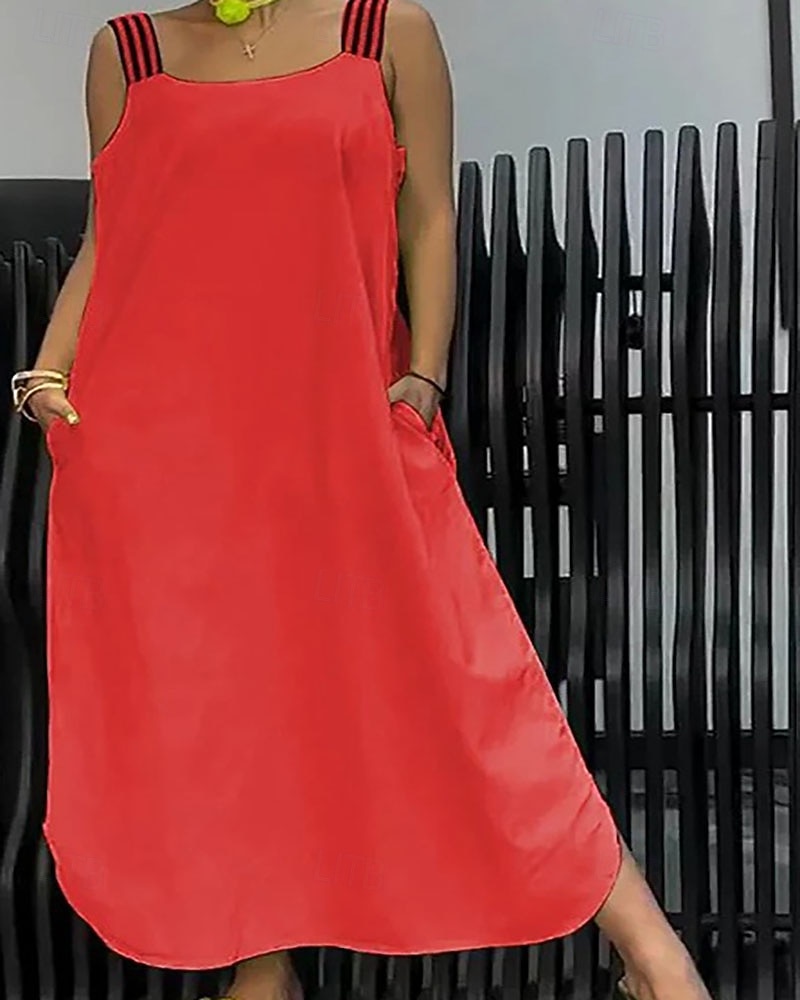 Women's Midi Dress Faux Cotton Linen Shift Dress Sundress Casual Dress  Elegant Fashion Modern Daily Vacation Going out Loose Fit Plain Sleeveless Square  Neck Black White Yellow Red Summer Spring 2026 - $27.99