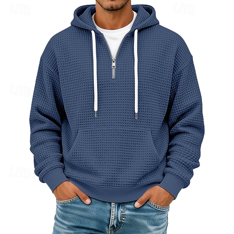Men's Hoodie Waffle Hoodies Pullover Hoodie Sweatshirt Quarter Zip Hoodie Apricot Wine Red White Light Green Navy Blue Hooded Plain Patchwork Color Block Textured Casual Daily Sports & Outdoor 2026 - $28.99 –P7