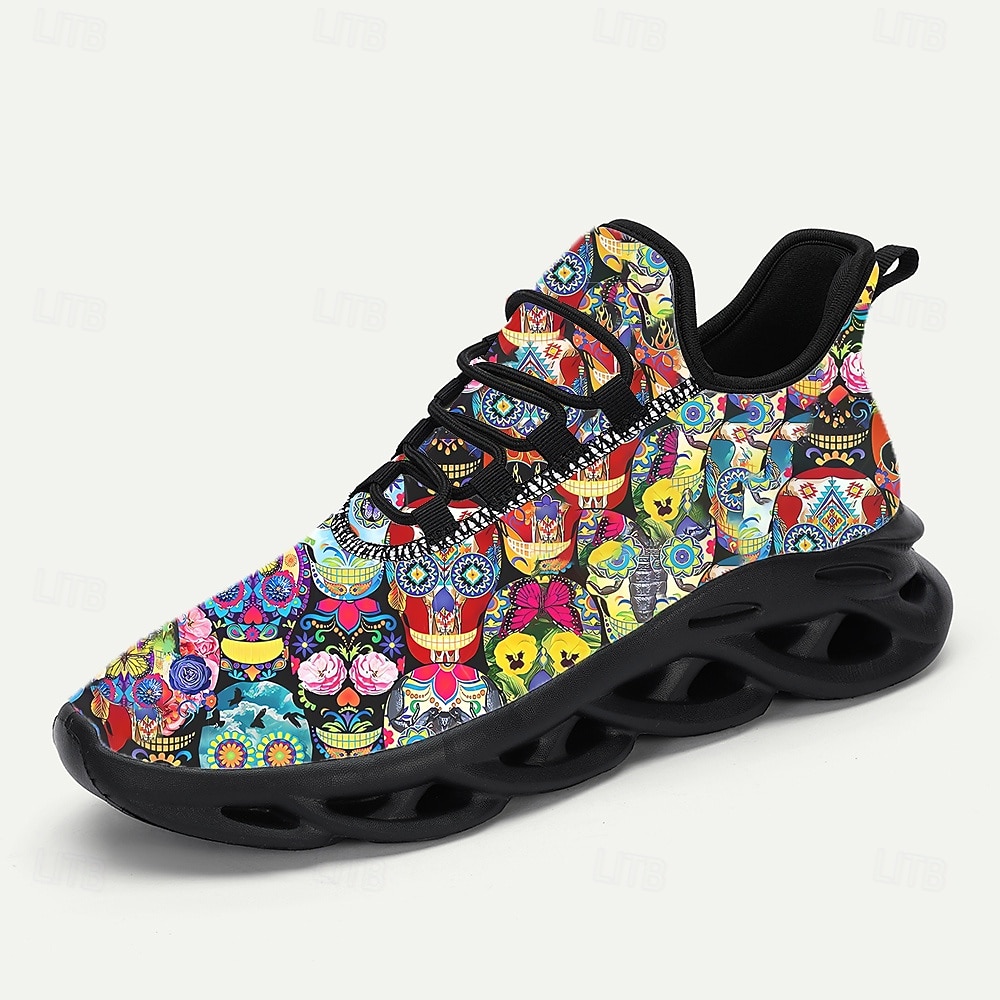 Herren Mardi Gras Bunte Totenkopf Sneaker – Künstlerisches Totenkopf-Design mit lebendigen Farben Ideal für Karneval Tanzpartys und festliche Feiern 2026 - $42.99 –P2