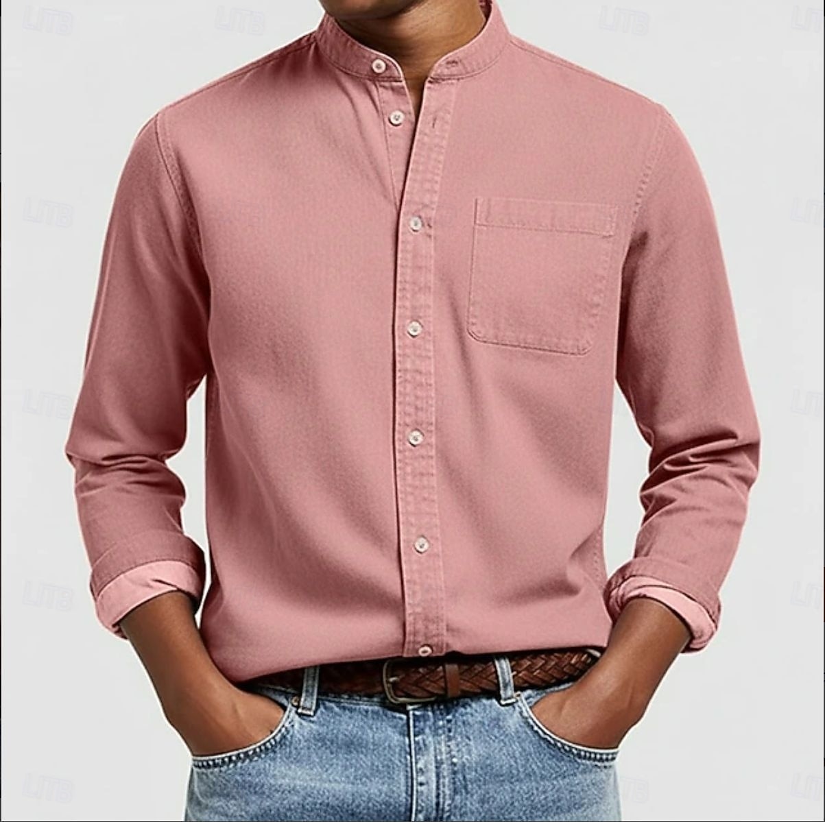 Herren Hemd Freizeithemd Stehkragenhemd Weiß Rosa Marineblau Grün Kaki Langarm Einfach Mandarinkragen Henley Lässig Outdoor Tasche Bekleidung Polyester Neutral Mode Täglich 2026 - $22.99 –P3