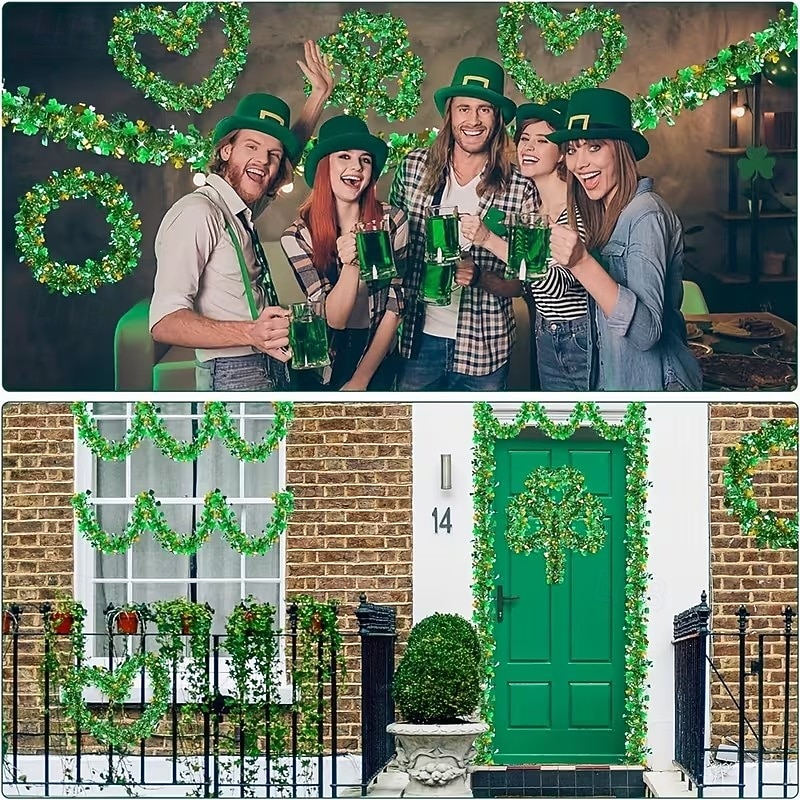 7,6 metrin pituinen hopealankaköynnös Pyhän Patrickin päivänä (4 kpl, yhteensä 8 m), apilanvihreä &kultafoliomuovisisustus, irlantilainen festivaalijuhla, kodinsisustus 2026 - $15.99 –P6
