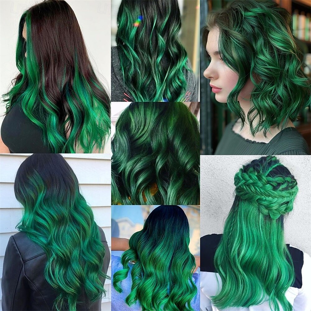 Zelené paruky 16 ks barevná vlasy prodloužení kudrnaté vlnité připnutelné syntetické vlasové části pruh pro dívky ženy děti vícebarevné 2026 - $16.99 –P2