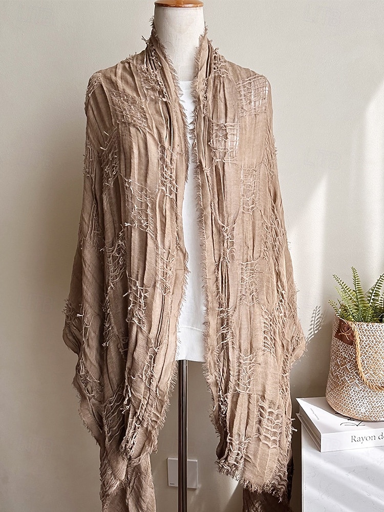 Naisten puuvilla-pellavahuivi hapsutetuilla tupsuilla – boheemi tyyli, useita värejä, kevyt ja mukava arkeen ja vapaa-aikaan 2026 - $14.99 –P6