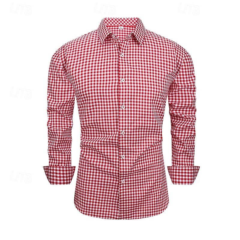 Per uomo Camicia Camicia Estiva Camicia casual Camicia da Spiaggia Camicia con Bottoni Marrone Scuro Nero Rosso Blu scuro Grigio Manica Lunga Plaid Bavero Casuale Quotidiano Abbigliamento Moda Casual del 2026 a $25.99 –P4