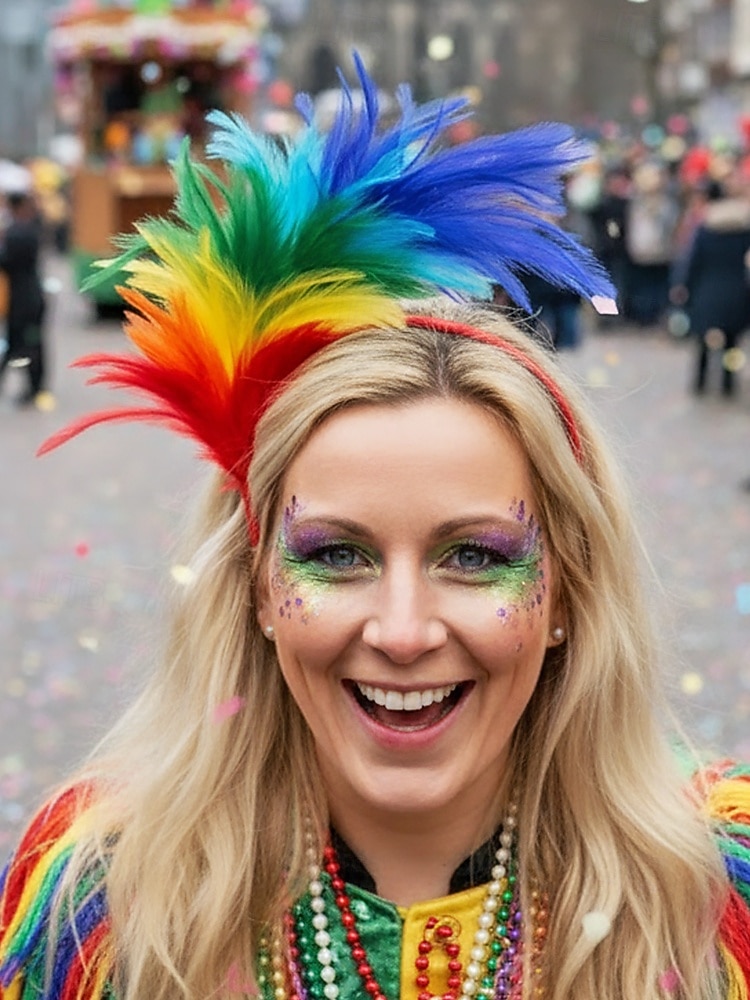 Kvinnors Mardi Gras fjäderöronband i flera färger livliga och roliga perfekta för karneval och maskeradtorer 2026 - $9.99 –P2