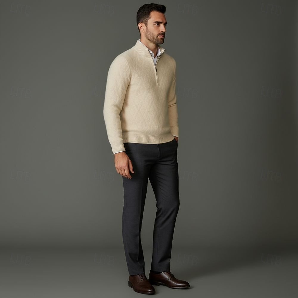 Hochwertiger Herrenpullover aus reiner Wolle und Kaschmir mit Viertelreißverschluss, klassischer Strickpullover, weich, warm und atmungsaktiv. 2026 - $166.99 –P4