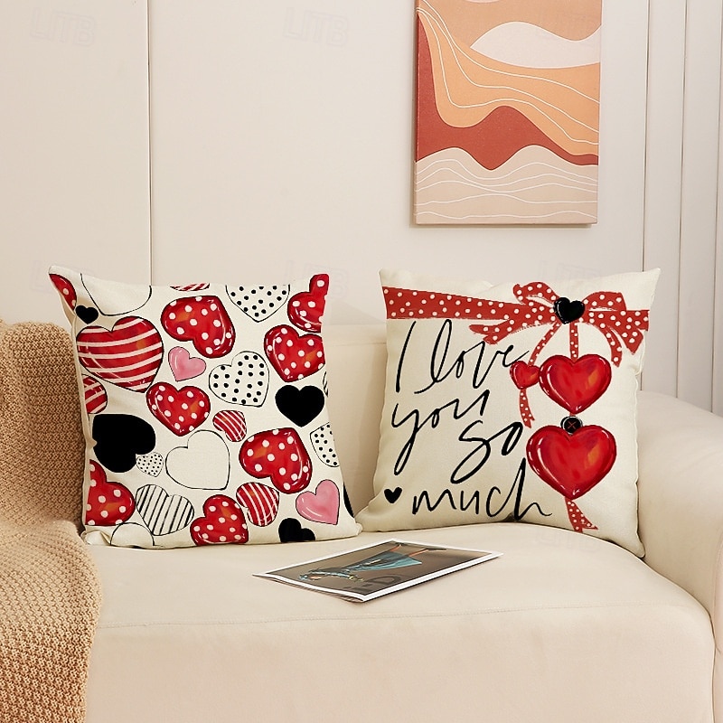 povlak na polštář s motivem srdce na Valentýna, dekorativní polštář s potiskem lnu, polštář do čela postele do ložnice, slavnostní dekorační polštář na postel, pohovku, obývací pokoj 2026 - $12.99 –P2