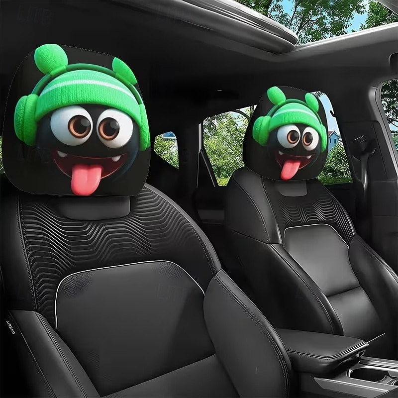 2pcs Cartoon Big-Eyed Face Printed Car Headrest Covers, Interior Decoration, Universal Fit, Washable, Easy to Install, Suitable for Long Trips Or Road Trips, Perfect Quirky Car Decoration 2026 - Kč154 –P10