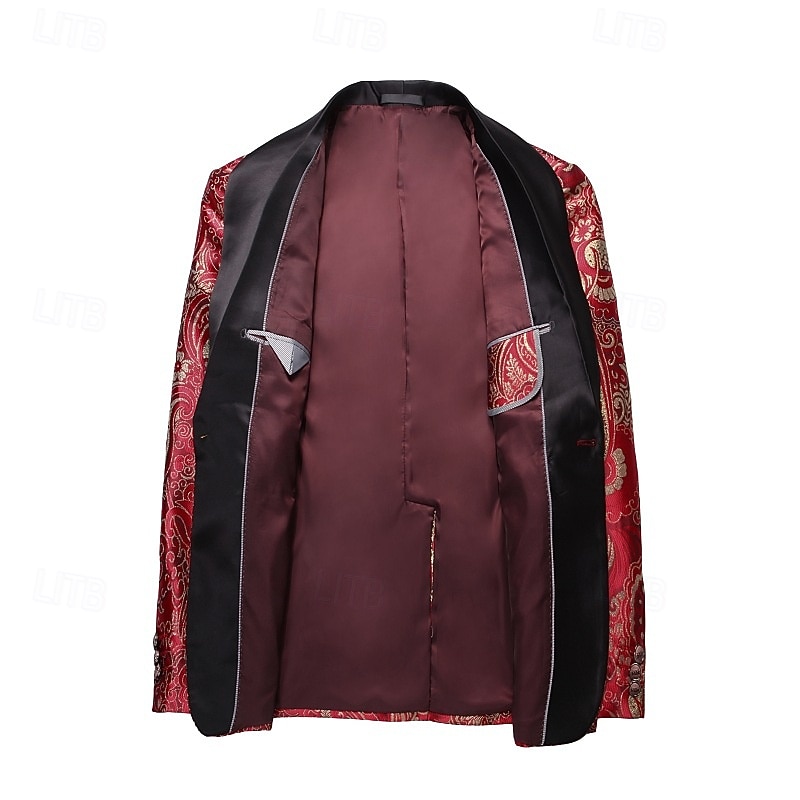 Men's Blazer Jacket Shawl Collar Fashion Party Luxury Paisley Jacquard Blazer Red Beige Tailored Fit Single Breasted One-button 2026 - $117.99 –P6