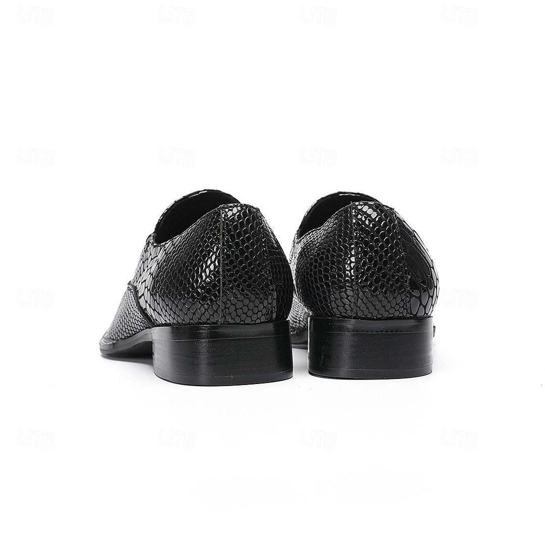 Men's Black Crocodile Print Leather Loafers, Premium Quality with Gold Toe Cap, Perfect for Formal Wear 2026 - $119.99 –P4