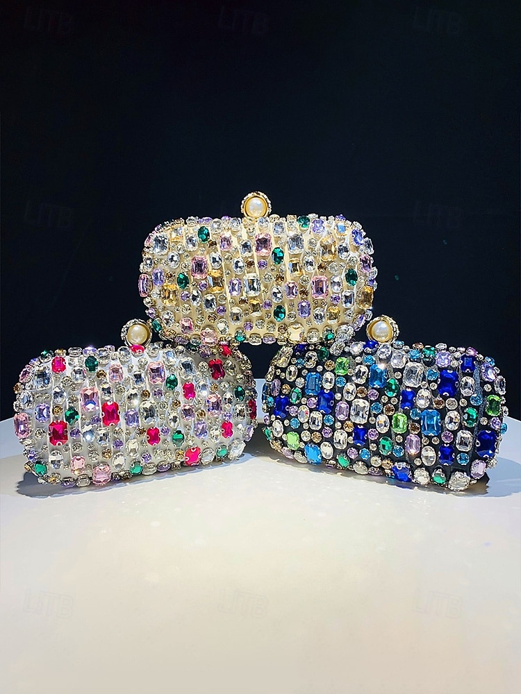 Women's Polyester Clutch Bag with Gemstone Embellishments, Chain Shoulder Strap, Large Capacity, Multiple Colors – Perfect for Weddings and Evening Parties 2026 - $34.99 –P5