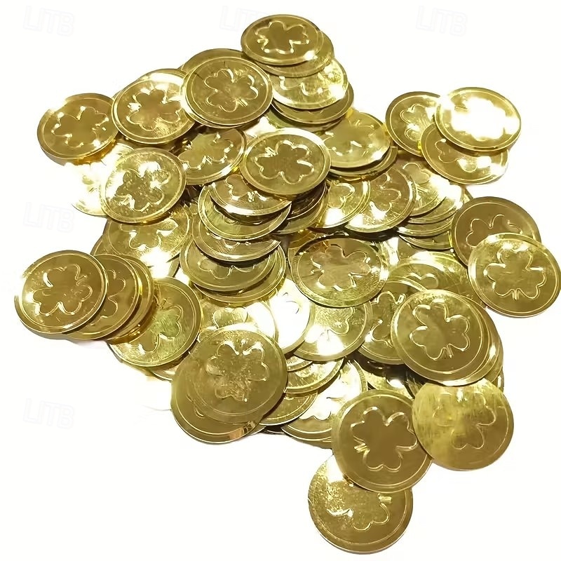 Dekorace na stůl ke Dni svatého Patrika, 100 ks plastových mincí pro štěstí a 30 g trojlístkových konfet na stůl, posypky na stůl pro irskou párty svatého Patrika, dárky, potřeby 2026 - $10.99 –P6