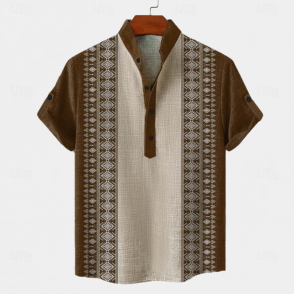 Per uomo Motivo Geometrico Tribale Etnico Camicia Camicia button-down Manica Corta Vintage Retrò Ferie Casual Quotidiano Estate Primavera Colletto Mao Colletto Henley Stampa 3D Camicia tipo lino Blu del 2026 a $25.99 –P2