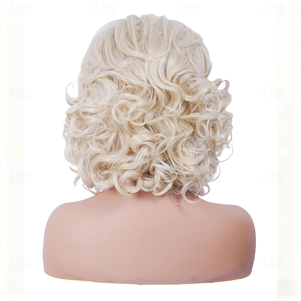 Pelucas rubias vintage para mujer, años 70 y 80, peluca corta y rizada con flequillo, peluca sintética hasta los hombros para cosplay. 2026 - $29.99 –P4