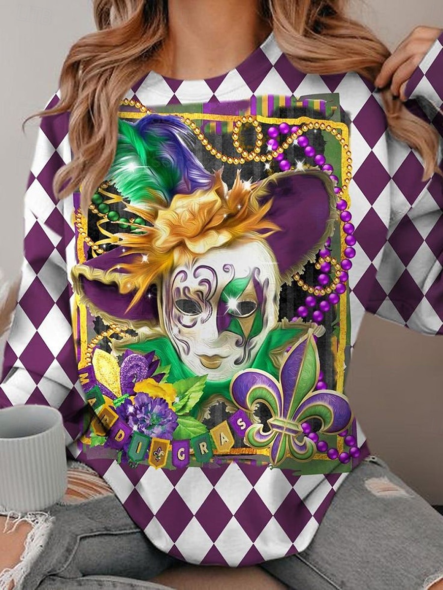 Sweatshirt Femme Carnaval Pull Graphique Décontracté Manches Longues Col Ronde Tops Réguliers Décontracté Rue Quotidien Blanc Jaune Violet Automne Hiver de 2026 ? $28.99 –P1