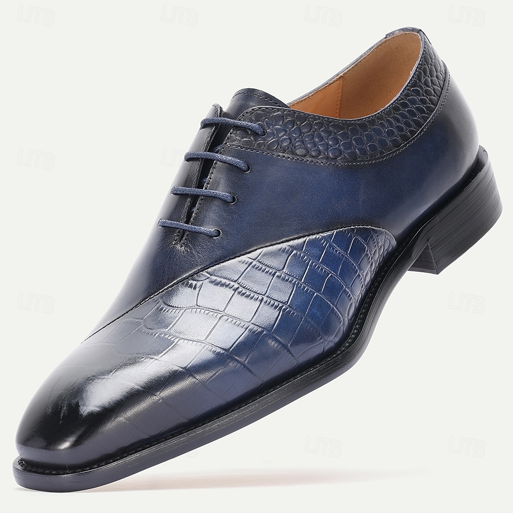 Sapatos derby masculinos em couro azul com estampa de crocodilo – design luxuoso com fivela e acabamento premium, ideais para ocasiões formais, casamentos e uso no escritório. de 2026 por $94.99 –P9