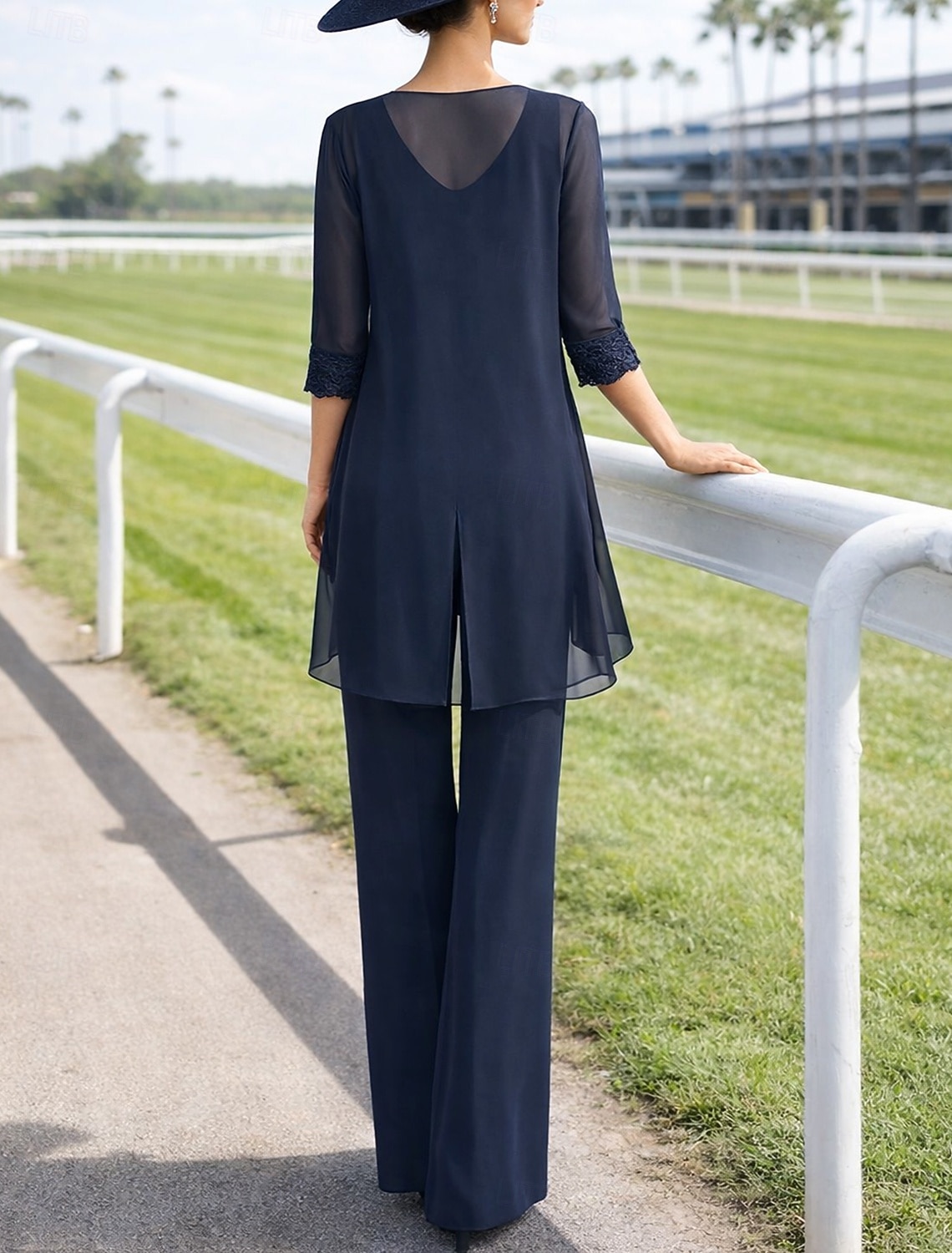 Tuta Completo Pantalone Tre Pezzi Lunghezza al pavimento Abito da cerimonia per signora Senza Maniche Collo gioiello Elegante Taglie Forti Formale Ospite di nozze Ricevimento di matrimonio Chiffon del 2026 a $183.99 –P2