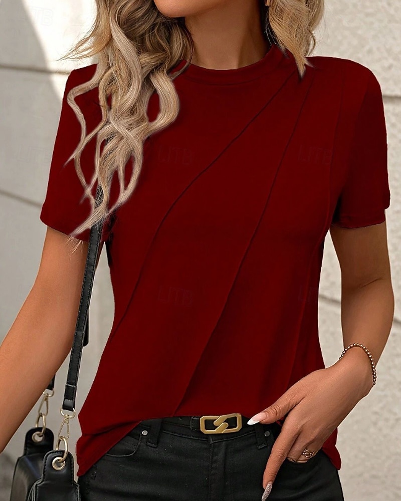 Femmes T-shirt Rayé Classique Occasionnel Manche Courte Col ras du cou Hauts Réguliers Quotidien Sortir Week-end Jaune Vin Vert Gris Été Printemps de 2026 ? $25.99 –P8