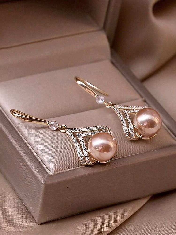 Pendientes colgantes de perlas artificiales para mujer, elegante diseño geométrico con detalles de cristal, estilo nupcial clásico, para novias, ceremonias de boda y eventos formales de noche. 2026 - $9.99 –P6