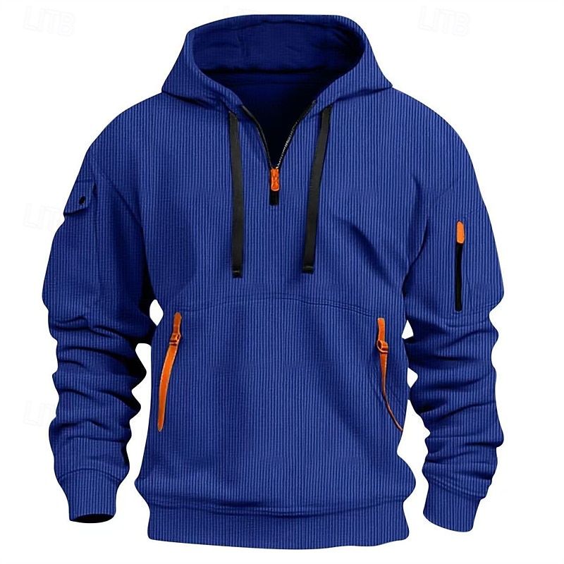 Per uomo Felpa con cappuccio Maglione Felpa con cappuccio e zip corta Blu Nero Bianco Rosso Cachi Con Cappuccio Semplice Jacquard Tasca Testurizzato Quotidiano Sport & Outdoor Ferie Streetwear del 2026 a $34.99 –P5