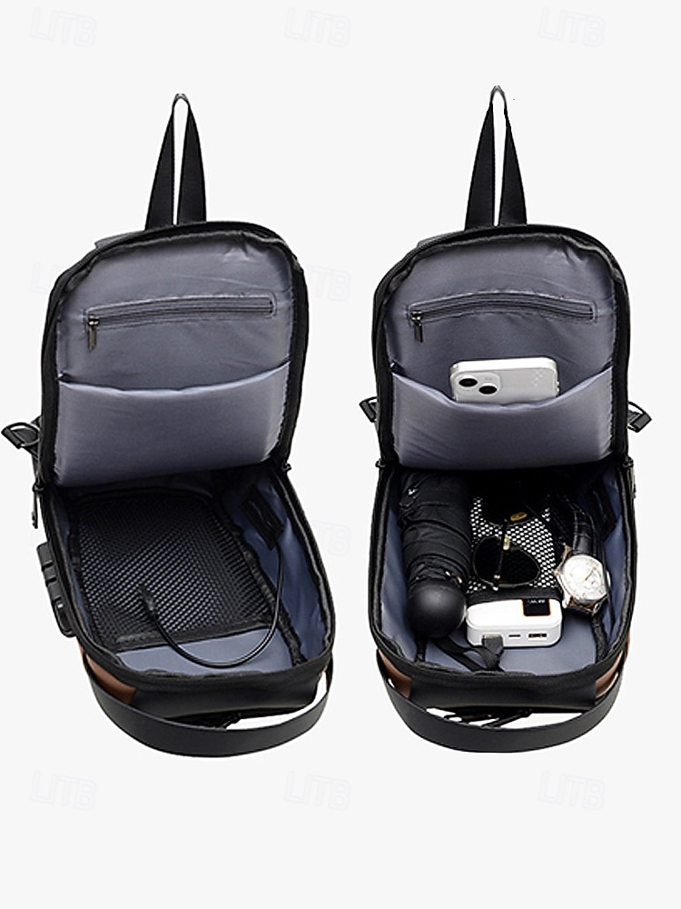 Herrväska i flerfärgad nylon för resor, vandring och friluftsliv - vattentålig axelväska med extern USB-port 2026 - $19.99 –P9