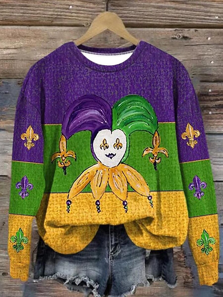 Felpa con cappuccio da donna Carnival grafica astratta casual a maniche lunghe collo tondo ampio indumenti casual quotidiani blu viola verde autunno inverno del 2026 a $28.99 –P2