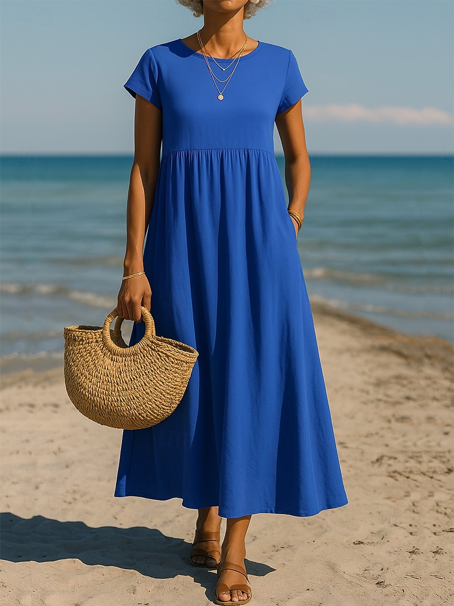 knee length dresses for ladies Frayed Linen Maxi Dress | A-Line Dress