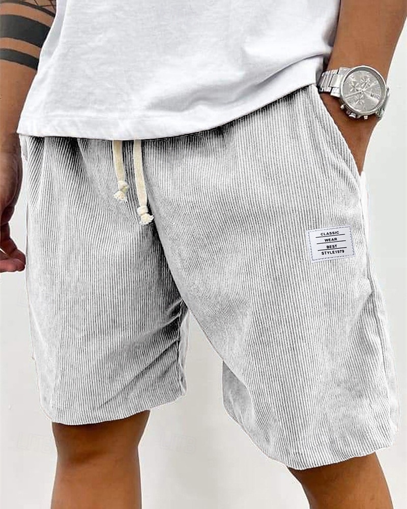Herren Shorts Freizeitshorts Cordshorts Tasche Elastischer Bund Einfach Komfort Atmungsaktiv Knielang Outdoor Urlaub Alltagskleidung Urlaub Mode Schwarz Weiß Mikroelastisch 2026 - $11.49 –P2