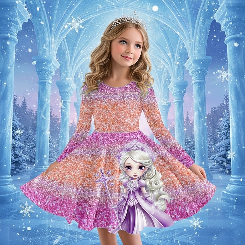 Girls ' 3D Grafic Anime Rochie Manșon Lung Tipărire 3D Primăvară Toamnă Performanță Vacanță Petrecere Casual Prințesă Frumoasa Copii 4-12 ani Rochie casual Rochie A line Lungime Genunchi Fit regulat 2026 - $23.99 –P7