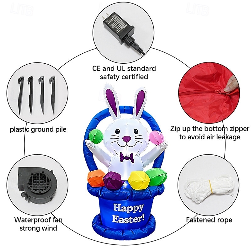 Easter inflatable decoration with LED Lights flower basket Bunny Easter egg 1.2M/4Ft indoor and outdoor courtyard garden lawn party atmosphere decoration lights props 2026 - $64.99 –P2