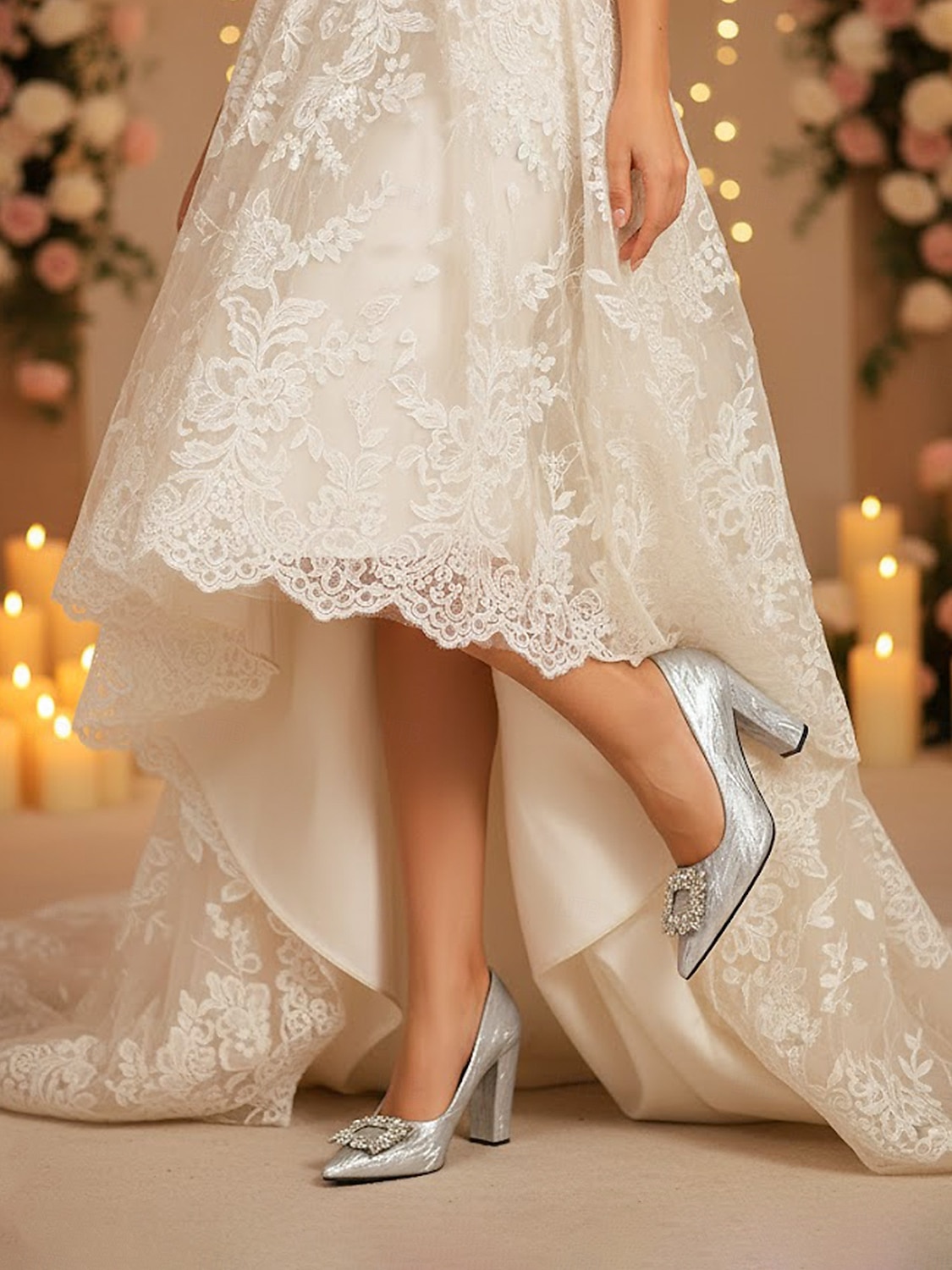 scarpe da sposa con tacco argentato da donna - eleganti décolleté con tacco a blocco e dettaglio fibbia in cristallo, scarpe da sposa classiche pensate per le spose del 2026 a $34.99 –P1