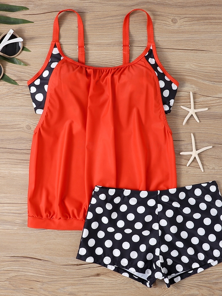בגד ים טנקיני 2 חלקים לנשים עם חצאיות מחטב בטן מותן גבוהה שקוף בגד ים חופים עם פסים נקודתיים וצווארון U ללא שרוולים 2026 - $33.99 –P5