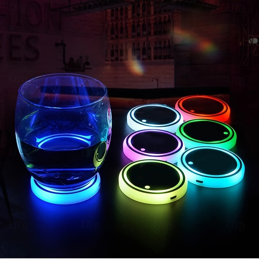 LED neon mugghållare för bil - 7 färger växlande ljusplatta USB-laddningsbar lämplig för hemmafester och lysande dekoration i fordonsinredning. 2026 - $20.99 –P7