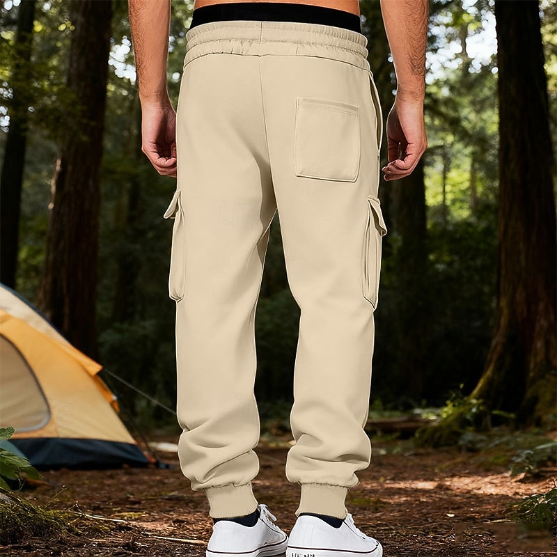 2026年 男性用 カーゴパンツ スウェットパンツ ズボン ストレートレッグスウェットパンツ ドローストリング ポケット 弾性ウエスト 平織り 履き心地よい ソフト カジュアル 日常 アウトドア 旅行度假风 ファッション ブルー ホワイト  コレクション – $25.99 –P17
