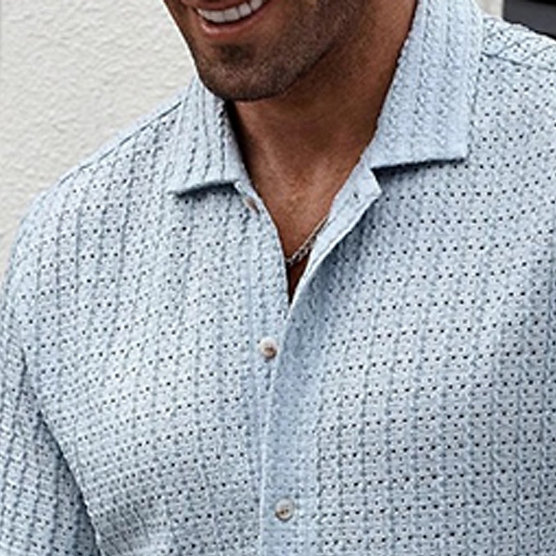 Муж. Рубашка Повседневная рубашка Кнопка рубашка Черный Белый Зеленый Хаки Светло-синий С короткими рукавами Полотняное плетение кубинский воротник Повседневные Уличная одежда Жаккард Одежда 2026 - $18.99 –P7