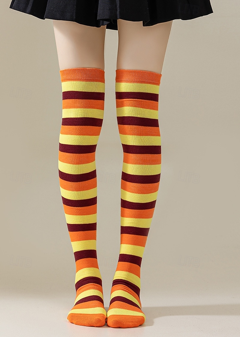 Dámské ponožky ke Dni svatého Patrika (4 ks) - zelený trojlístek &pruhované ponožky nad kolena, slavnostní irské kostýmní punčochové zboží na přehlídku, večírek &oslava svátků 2026 - $14.99 –P3