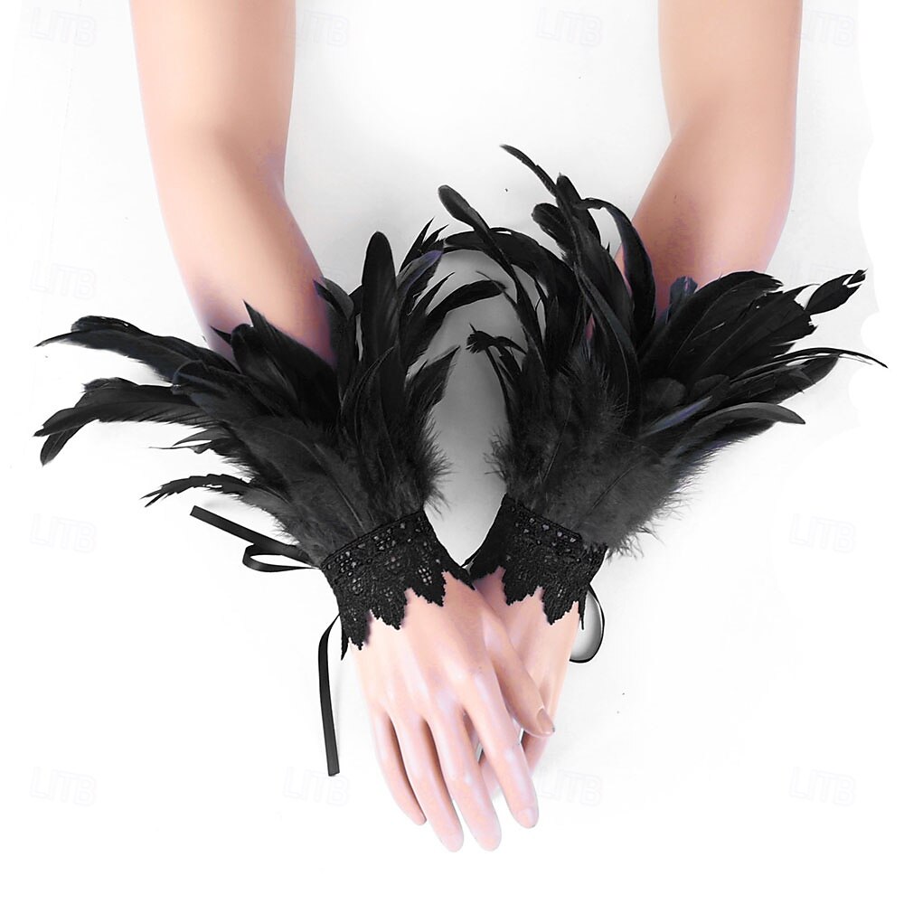 Carnaval 2026 Accesorios de Samba del Carnaval de Río Puños de Muñeca de Plumas Negras para Mujeres Puños de Raso de Encaje Disfraz de Actuación Festival Brasil 2026 - $7.99 –P1