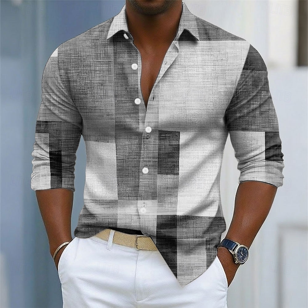 Pánské Geometrický Barevné bloky Slátanina Košile Košile na knoflíky Dlouhý rukáv Móda pro volný čas Venkovní Na den Jaro Podzim Přehnutý 3D tisk košile s límečkem Vodní modrá Fialová Trávová zelen 2026 - $27.99 –P5