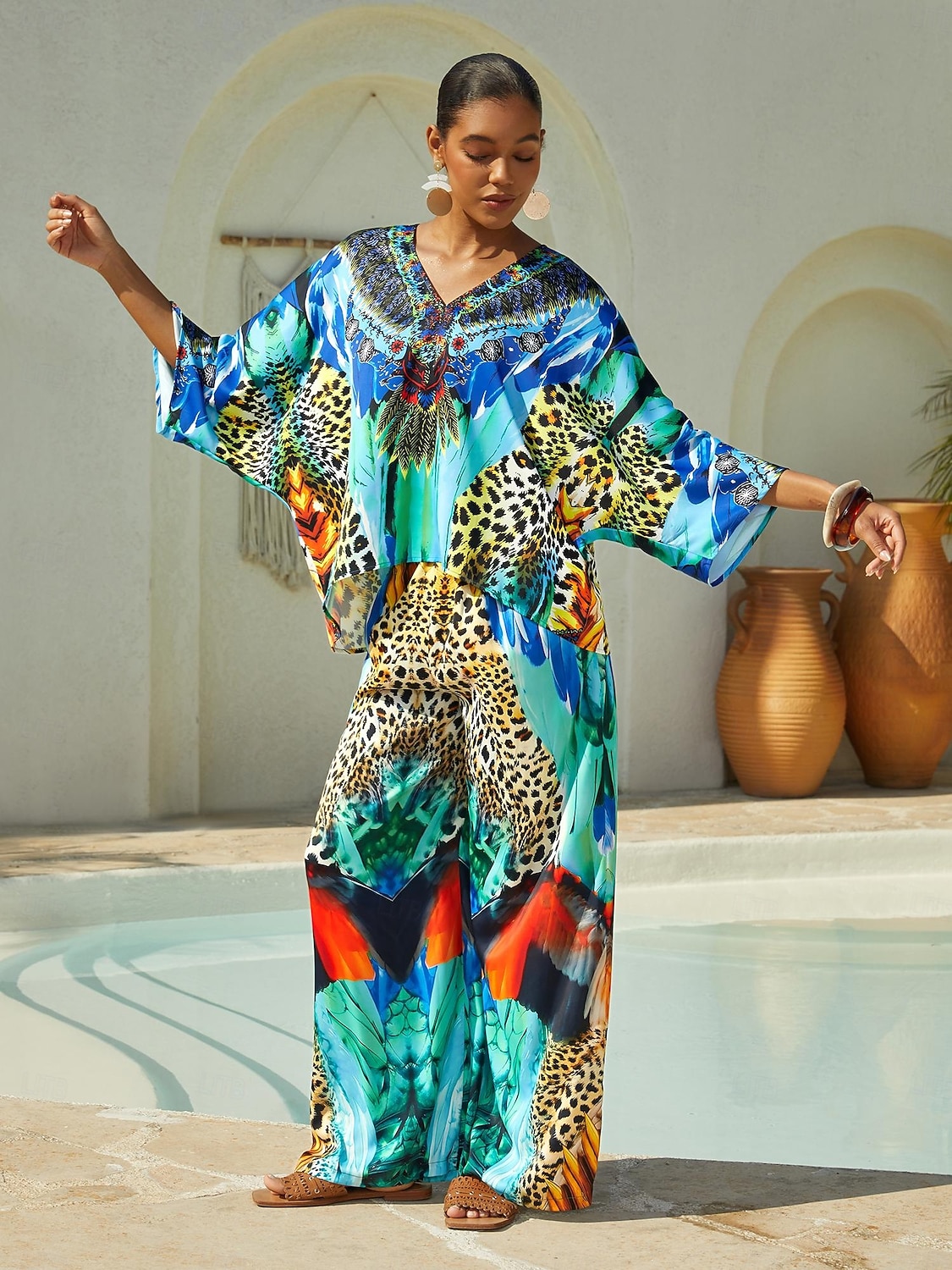 hedvábný saténový top s leopardím vzorem v džungli 2026 - Kč1558 –P1