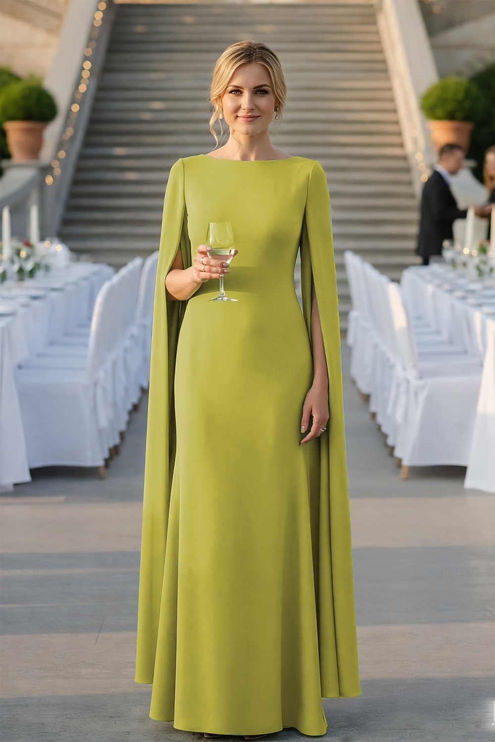 Sheath Column Floor Length Formal Dresses Evening Gown Cape Dress Ball Gown  with Cape Evening Gown