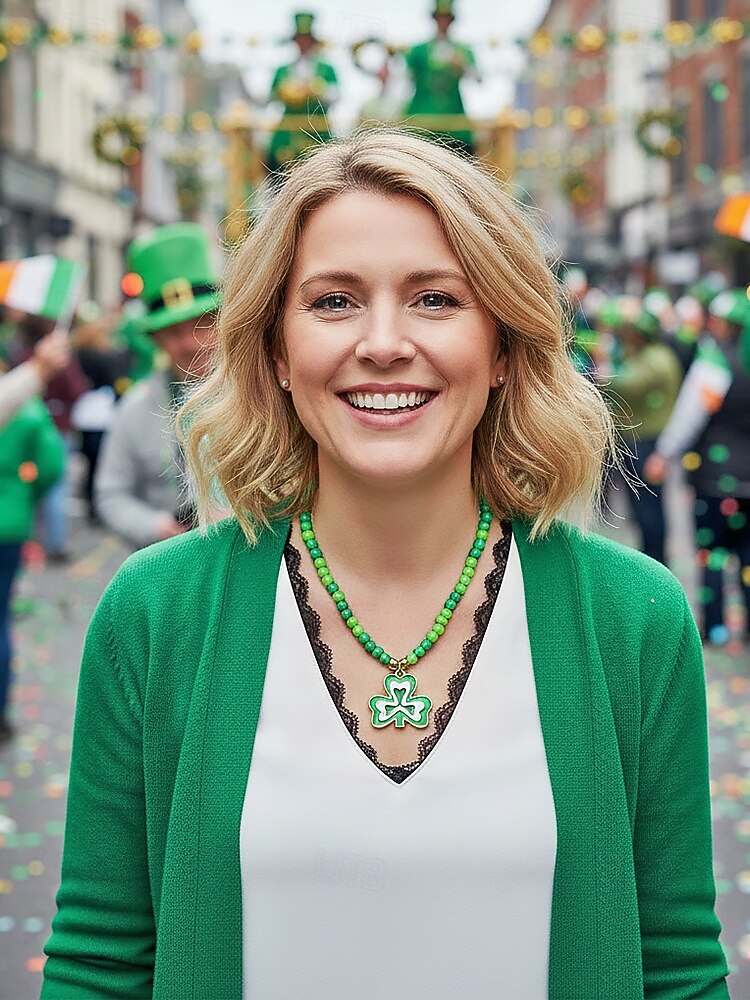 Dámský náhrdelník s trojlístkem ze slitiny a akrylu s různými styly přívěsků, zelené korálky, ideální na Den svatého Patrika i na každodenní nošení 2026 - $7.99 –P3