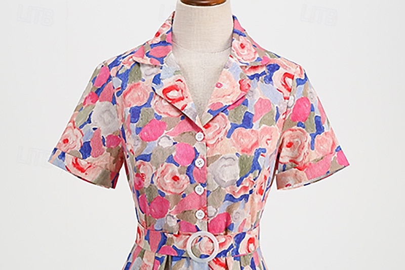 1950er Retro Vintage Midlänge Swing-Kleid Ausgestelltes Kleid Kurze Ärmel Blumen Tailliert und ausgestellt Kostüm Damen Karneval Valentinstag Lässig Heimkehr Retro-Mottoparty Erwachsene Kleid 2026 - $74.99 –P4