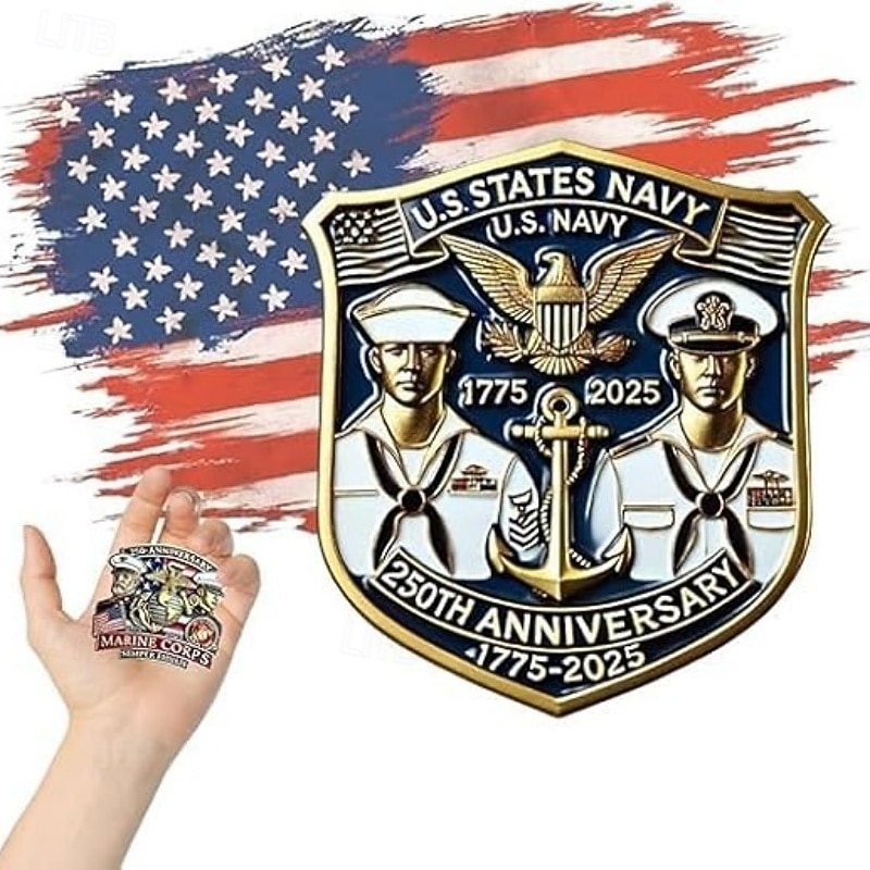 Pachet de 2 insigne comemorative de 250 de ani ale Corpului de Marină și NAVY emblemă militară de corpul marin buton broșă din aliaj pentru veterani cadou pentru colecția de bijuterii pentru veterani 2026 - $21.99 –P6