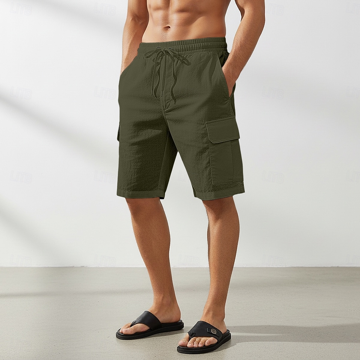 Homme Shorts cargo Shorts Shorts en Lin Shorts d'été Shorts de plage Cordon de serrage Taille Élastique Multi-poches Uni Respirant Longueur Genou Extérieur Plage Vacances Hawaïen Noir bleu marine Non de 2026 ? $24.99 –P9