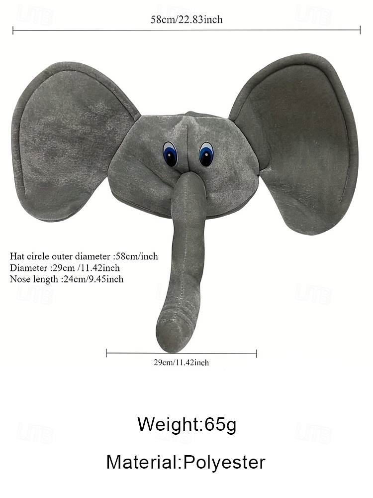 Unisex Polyester Elephant Mardi Gras Hat, Fun and Soft, Perfect for Carnival & Masquerade Balls, Cute Animal-Themed Accessory 2026 - $18.99 –P10
