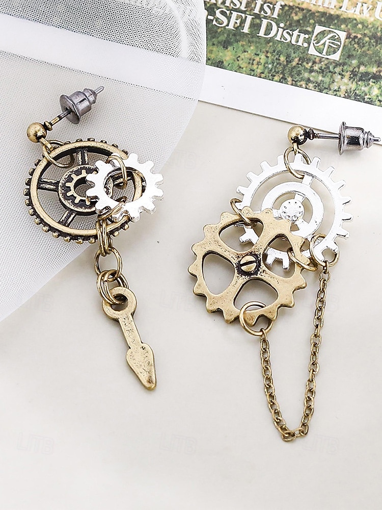 Women's Mardi Gras Multi-Style Asymmetrical Steampunk Gear Earrings - Alloy Drop Dangle for Carnival, Cosplay and Masquerade 2026 - $9.99 –P6