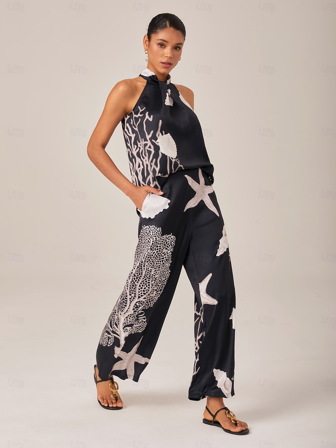 Mujer Escote Cruzado Elegante Vacaciones Casual Perneras anchas Sin Mangas Negro S M L Verano Primavera 2026 - $102.99 –P1