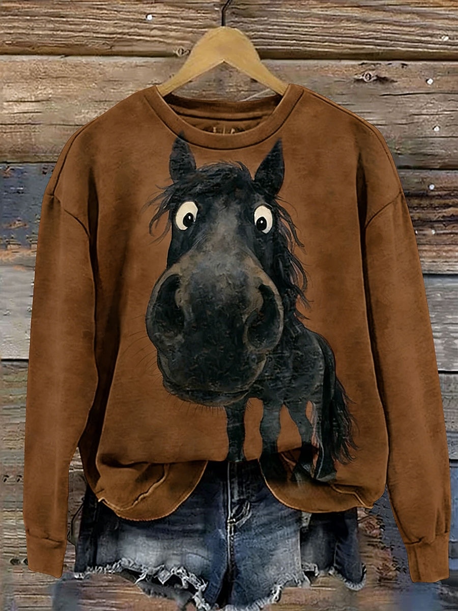 Women's Pullover Sweatshirt Sweatshirts Print Graphic Animal Warm Classic Casual Long Sleeve Crew Neck Regular Tops Casual Home Street Blue Pink Purple Brown Fall Winter 2026 - $27.99 –P4